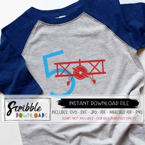 5 fünf fünfte Geburtstag svg - Flugzeug dxf Flugzeug Thema Geburtstag svg Flugzeug Kleinkind Kinder Shirt geschnitten Datei Aufbügeln Cricut Kontur Sofortdruck 5
