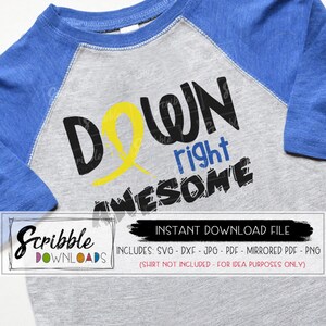 Down right awesome svg down syndrome awareness svg Cameo svg cut file vector dxf printable iron on silhouette cricut boy girl kids PDF