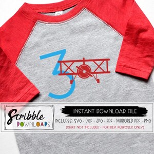 3 drei dritte Geburtstag svg Flugzeug dxf Flugzeug Thema bday svg Flugzeug Kleinkind Kinder T-Shirt Schnittdatei Shirt Eisen auf Cricut Silhouette Instant