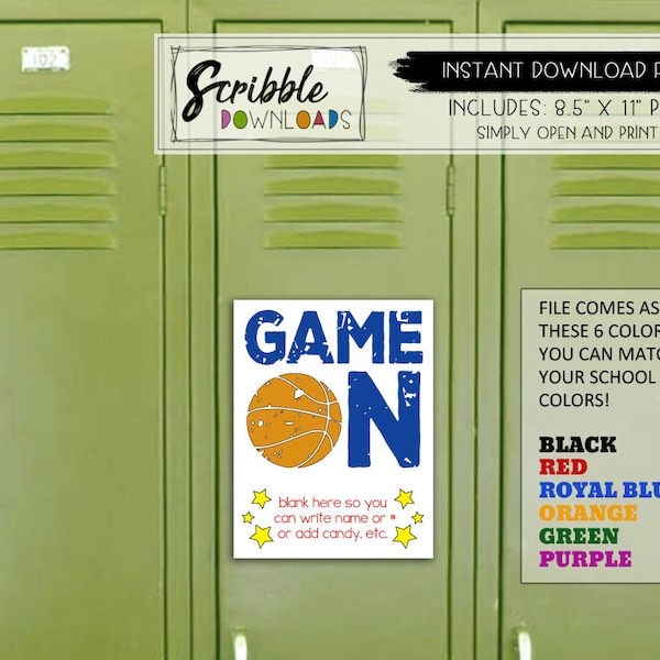 Basketball Locker decoration Printable sign sports school team PDF print INSTANT quote mascot high school digital Download cheer game day