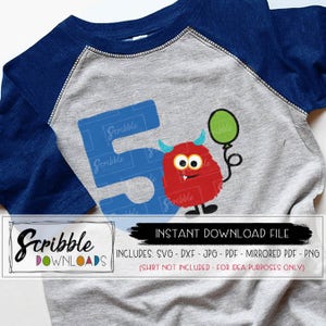 Monster 5 anniversaire svg 5 5e cinquième cinq anniversaire - fer de monstre sur couper fichier anniversaire chemise svg - bday garçon fille svg 5 silhouette cricut fête