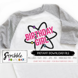 Ciencia Cumpleaños chica SVG científico loco cricut silueta svg imprimible química biología diy hierro en archivo cortado inteligente popular bday slime diva