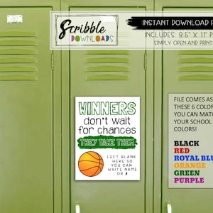 Basketball Locker decoration Printable SIGN sports school team PDF print decorations quote mascots high school digital Download cheer cute