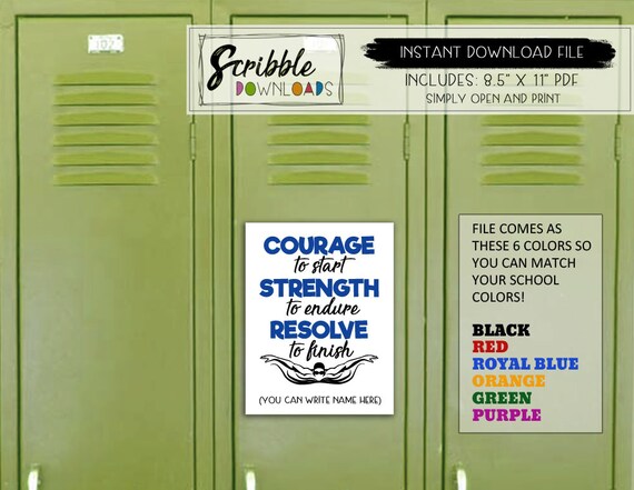 Printable School Locker Decoration Swim Team Sports School Etsy