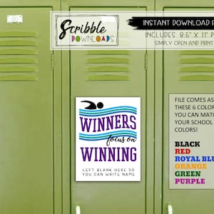 Printable school locker decoration swim team sports school team PDF print inspirational quote mascots high school digital Instant Download