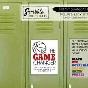 Basketball Locker decoration Printable sign sports school team PDF print INSTANT quote mascot high school digital Download cheer game day