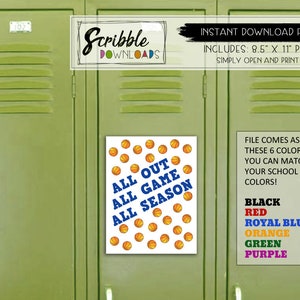 Basketball Locker decoration Printable SIGN sports school team PDF print decorations quote game day high school digital Download cheer cute