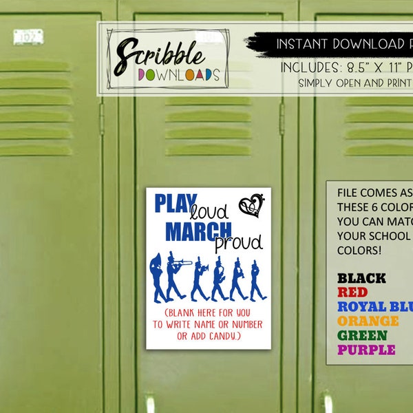 Printable BAND Locker decoration sign marching band school team PDF print mascots high school digital Download cute music jazz mom cheer