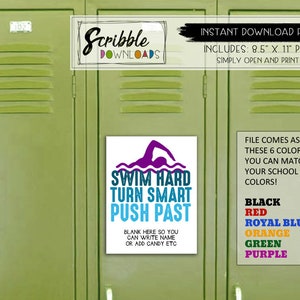 swim team printable school locker decoration sports school swim meet PDF print inspirational quote high school digital Instant Download