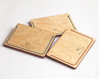 Leather+ wood Card Holder / Leather Credit Card Wallet / Minimalist Card Case / Front Pocket Wallet /Slim Cardholde