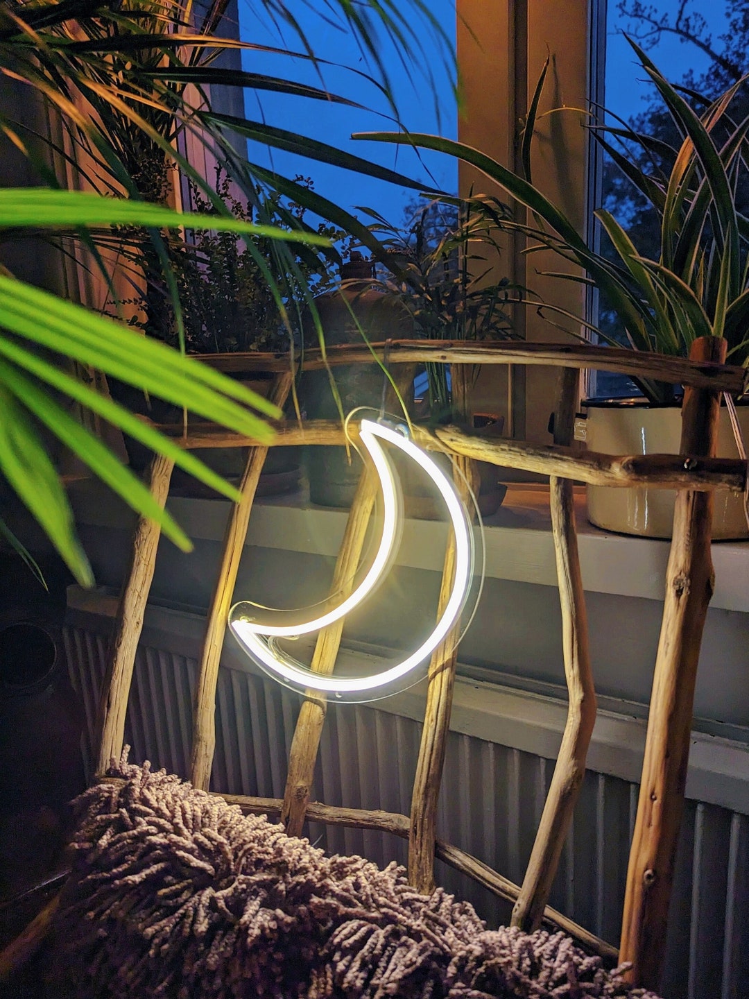 Neon Crescent Moon Sign Etsy