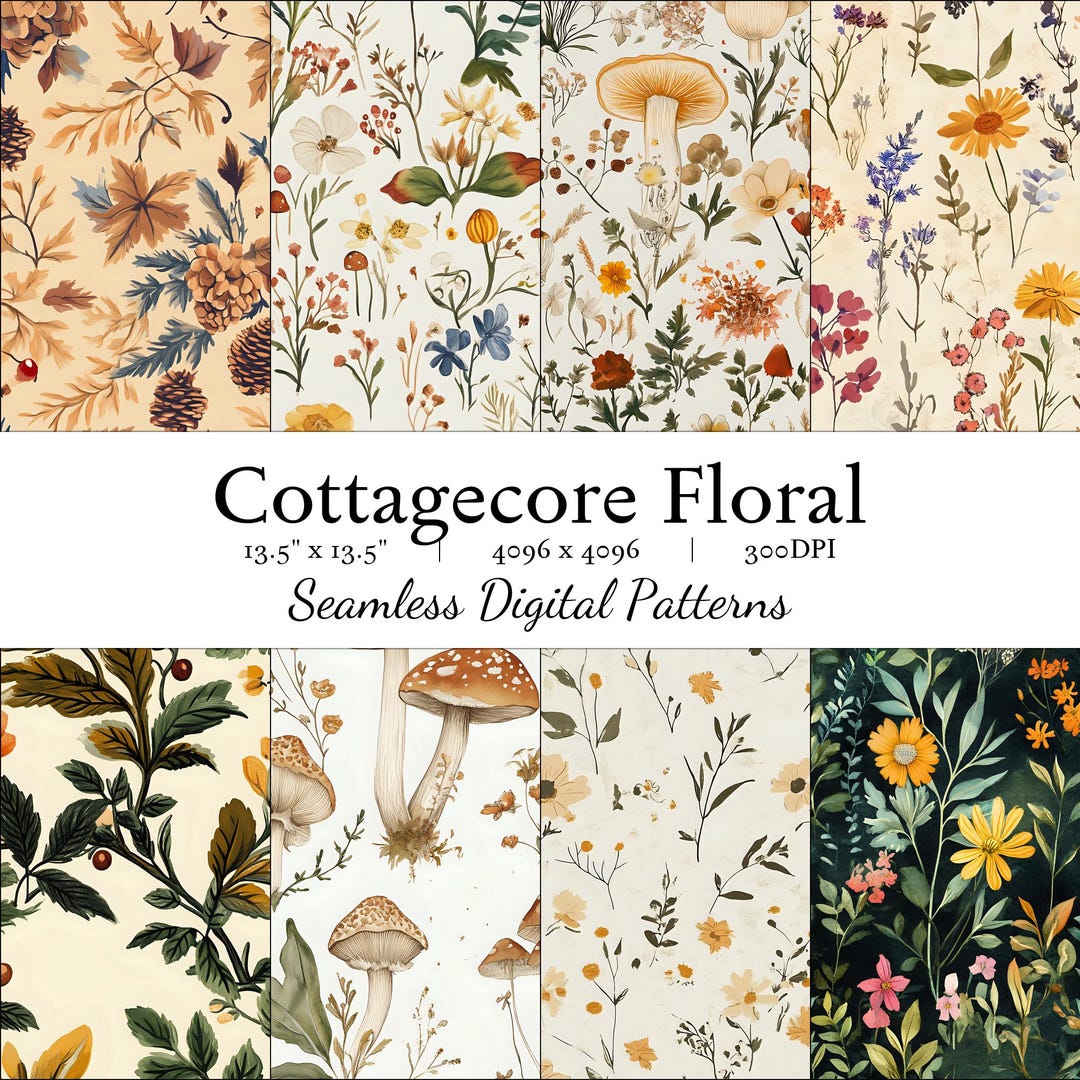 Cottage Core Pattern Texture Cottagecore Floral | 8 High Quality Seamless Prints | PNG Digital ...
