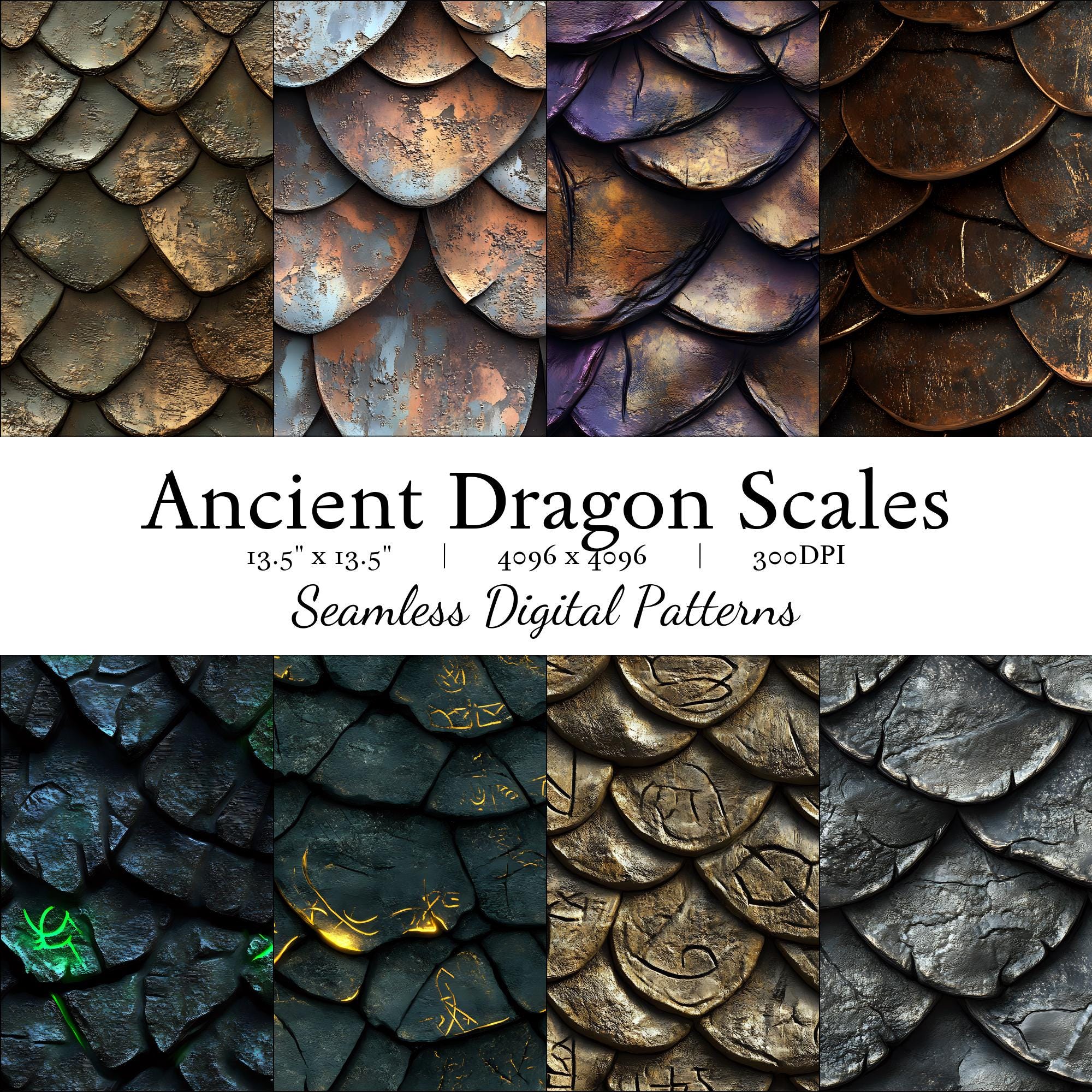 Ancient Dragon Scales | 8 High Quality Seamless Prints | PNG Digital ...