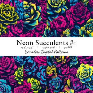 Neon Succulents | High Quality Seamless Print | PNG Digital Print