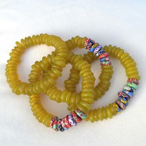 Recycled yellow glass and marbled disk beads (11mm)