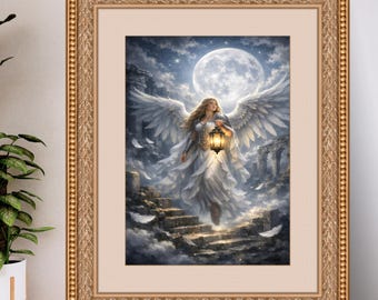 Angelic Warrior Wall Art, Celestial Guardian Painting (Digital Download)