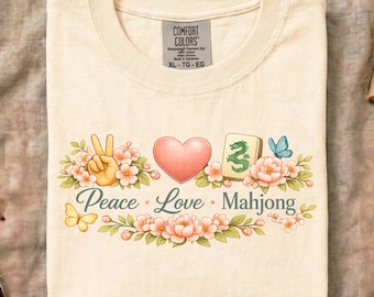 Comfort Colors Peace Love Mahjong Shirt • Floral Butterfly Mahjong Tile Tee