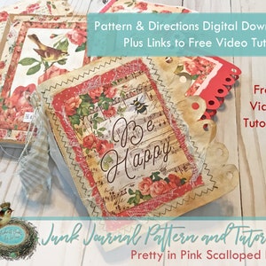 Junk Journal Muster & Anleitung Printable Digital Kit Pretty in Pink Scalloped Edge- 15 Seiten- 8 1/2 x 11 Zoll Paper Crafting Scrapbook