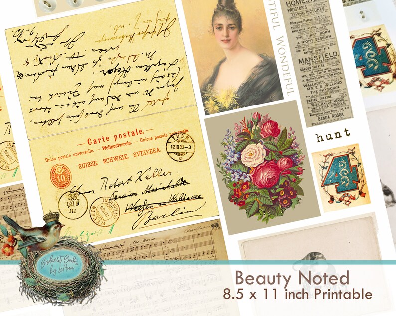 Printable Vintage Junk Journal Ephemera Collage Sheet beatuty | Etsy