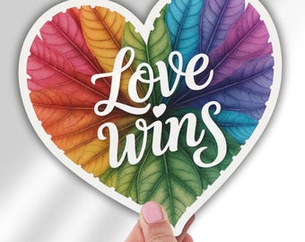 Rainbow Heart Leaf Love Wins Pride Vinyl Decal LGBTQ Sticker for Laptop Car Water Bottle Love Is Love Queer Gift Idea for Pride Month