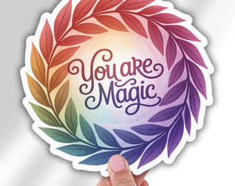 Rainbow Leaf Love Vinyl Decal LGBTQ Pride Sticker for Laptop Water Bottle Car Window Colorful Magical Plant Decor Queer Gift Idea