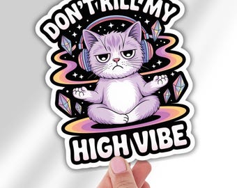 Grumpy Cat Stoner Vinyl Decal Funny Weed Meme Sticker for Car Bumper Laptop or Water Bottle Gift for Cat Lovers 420 Chill Vibes Art