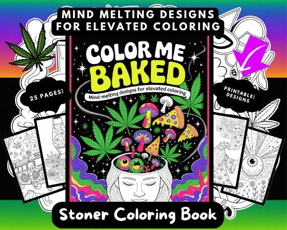 Funny Stoner Coloring Book for Adults – Trippy 420 Weed Art, Cannabis Coloring Pages Printable Digital Download