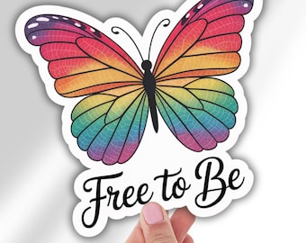 Rainbow Butterfly Free to Be Pride Decal LGBTQ Vinyl Sticker for Laptop Car Window Water Bottle Queer Affirmation Gift Rainbow Decor