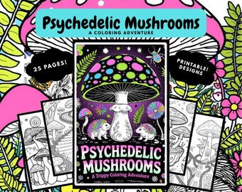 25 Mushroom Coloring Pages for Adults and Kids Psychedelic Printable Designs Instant Download Digital Art Bundle PDF PNG SVG Files