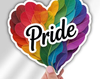 Rainbow Leaf Heart Pride Vinyl Decal LGBTQ Sticker for Laptop Car Window Water Bottle Queer Love Is Love Heart Shaped Rainbow Decor
