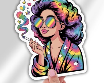 Stoner Girl Vinyl Decals for Weed Babes Trippy Cloud Hair Sticker Cute Marijuana Art Chill Vibes Tie Dye Weed Gift for Alternative Girls