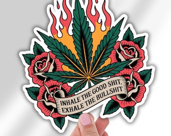 Stoner Tattoo Vinyl Decal Weed Sticker for Laptop Water Bottle Car Bong Cannabis Gift for Him or Her Alternative 420 Aesthetic Art