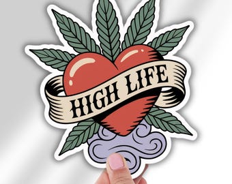 Stoner Vintage Tattoo Style Vinyl Decals Retro Weed Sticker Pack Classic Traditional Tattoo Art High Life 4 20 Old School Stoner Aesthetic