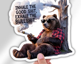 Stoner Bear Vinyl Decal Weed Smoker Sticker for Laptop Water Bottle Car Marijuana Lover Gift Cute Cannabis Animal 420 Aesthetic Sticker