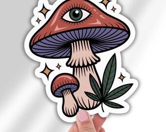 Cute Mushroom Third Eye Weed Leaf Vinyl Decal Sticker for Stoners Plant Lovers Laptop Car Waterproof Nature Decor Gift