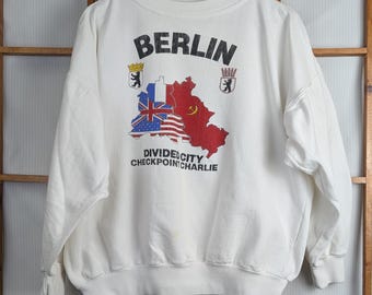 Vintage 80s Berlin Checkpoint Crewneck Sweatshirt - Large