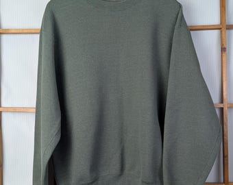 Vintage 90s Y2k Sage Green Plain Crewneck Sweatshirt - Large
