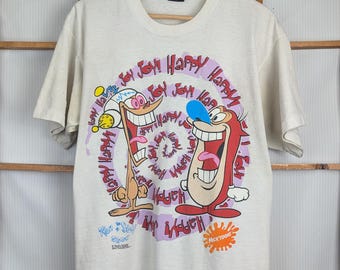 Camiseta vintage de los 90 con Ren y Stimpy "Happy Happy Joy Joy" (grande)