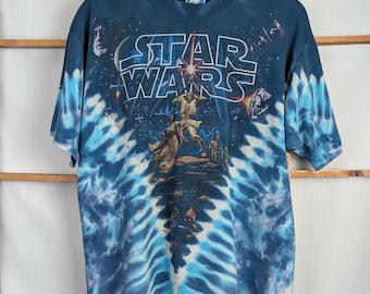 Camiseta promocional vintage de Star Wars en azul líquido de los años 90 (grande)