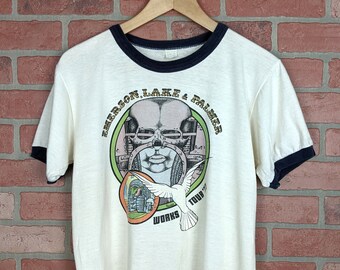 Vintage 1977 Emerson Lake and Palmer Works ORIGINAL Concert Tee Shirt - Medium