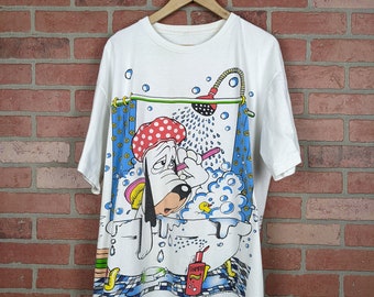 Vintage 1994 Double Sided Droopy Dog Showering ORIGINAL All Over Print Tee - Extra Large