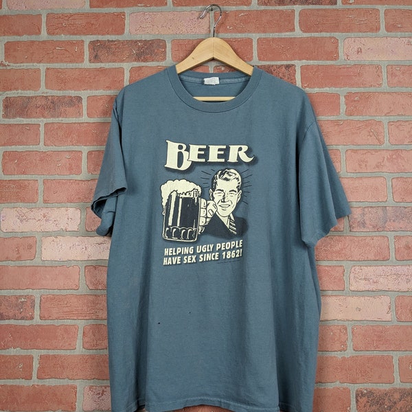 Vintage 90s Beer "Helping Ugly People Have Sex..." ORIGINAL Beer Parody Tee - Extra Large