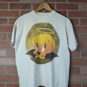 Camiseta vintage de 1997 con el dibujo animado original de Tweety Bird Angel Baby (talla pequeña/mediana)