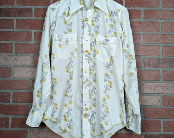 Vintage 70s Floral All Over Print ORIGINAL Button Down Shirt - Large