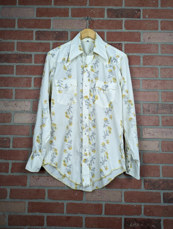 Vintage 70s Floral All Over Print ORIGINAL Button… - image 1