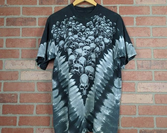 Vintage 90s Double Sided Liquid Blue Skull Pile by Prof ORIGINAL Tie Dye Graphic Tee - Extra Large