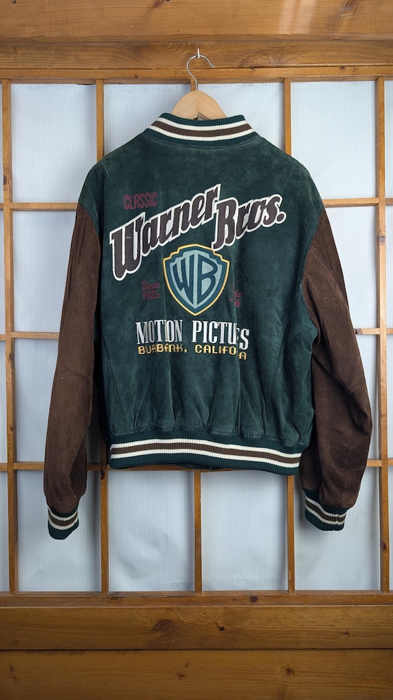 Vintage 90s Suede Leather Warner Bros. Varsity Jacket - Large - Etsy