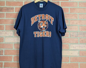 Vintage 80s Loogo 7 MLB Detroit Tigers Baseball ORIGINAL Sports Logo Tee - Large