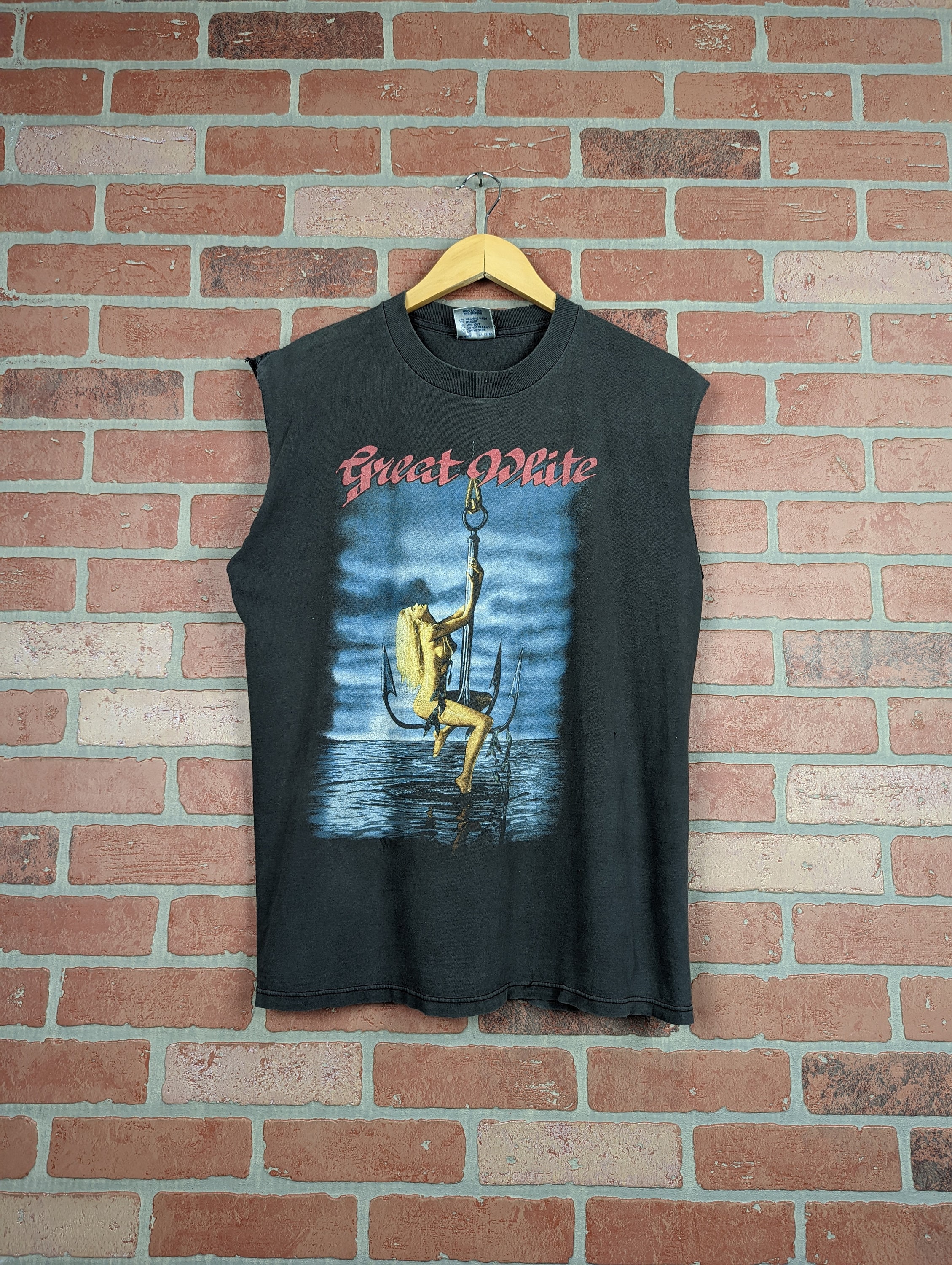 Vintage 1991 Faded Distressed Double Sided Great White ORIGINAL 