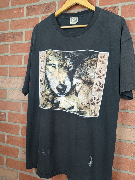 Vintage 90s Wolves ORIGINAL Graphic Nature Tee - … - image 2